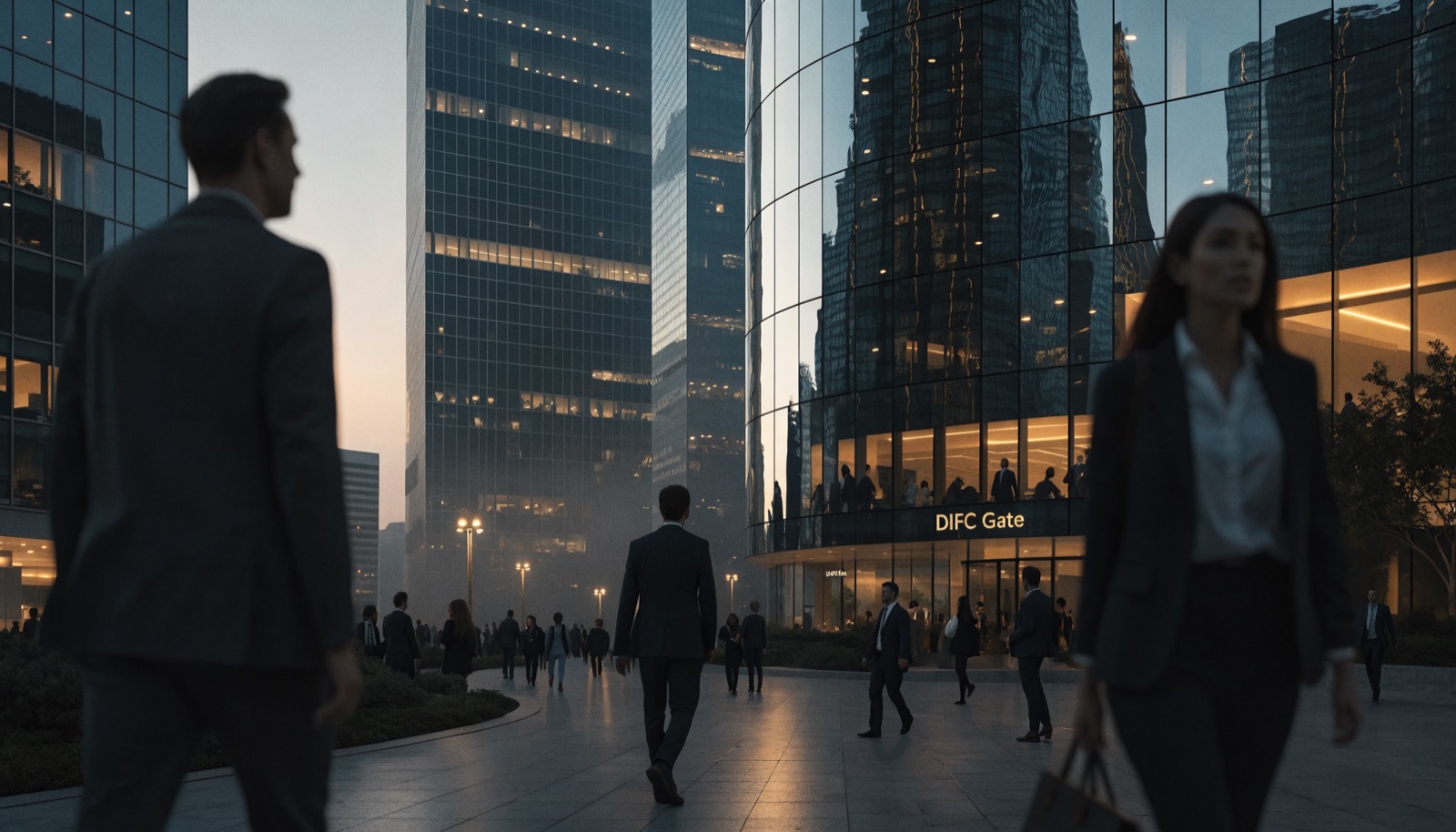 Dubai's financial district at dusk